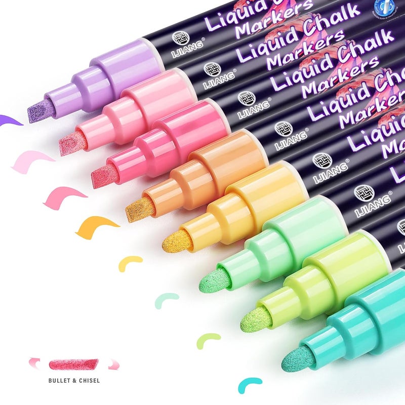 IJIANG Chalk Markers for Blackboards with 6mm Reversible Bullet & Chisel Tips, Dust Free Liquid Chalk Marker Erasable, Pastel Colors for Chalkboard Markers Window Car Paint Pen Glass Washable Mirror - Image 1